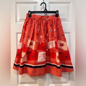 ModCloth More Than Charming Love Letters Print Cotton Skirt Sz S Fit Flare Flirt